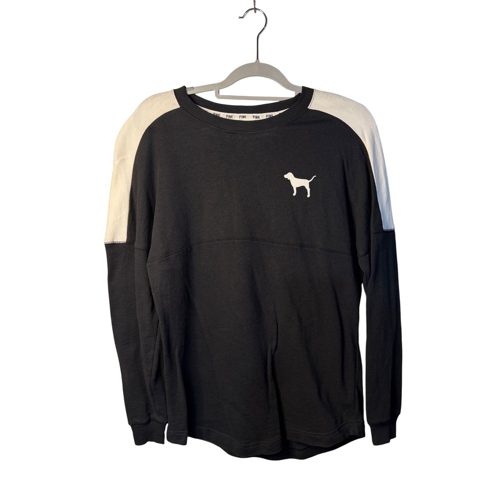 VTG PINK Victoria's Secret Spirit‎ Jersey Black White Dog Logo XS Womens Stylish